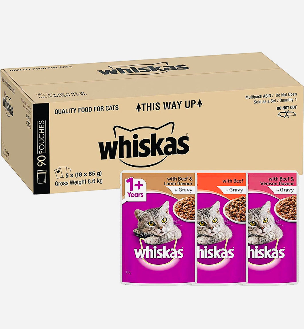 Whiskas beef selection in gravy wet cat food 80gm * 90Pack