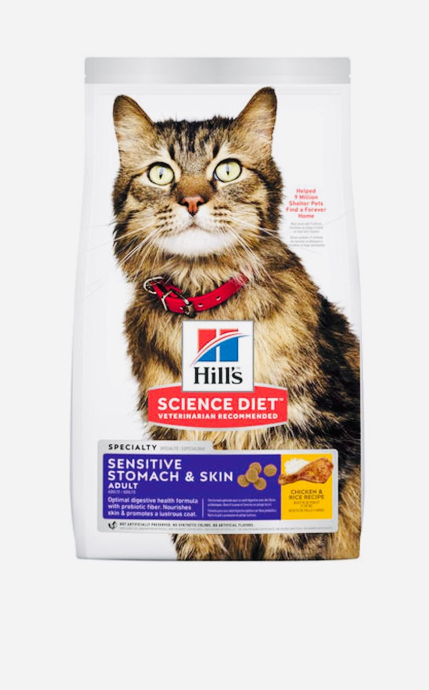 Hills adult Sensitive stomach and skin chicken and rice dry cat food 3.17kg